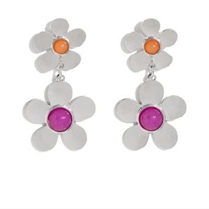 Fashionable Florals Pink Post Earrings Orange *Vintage*